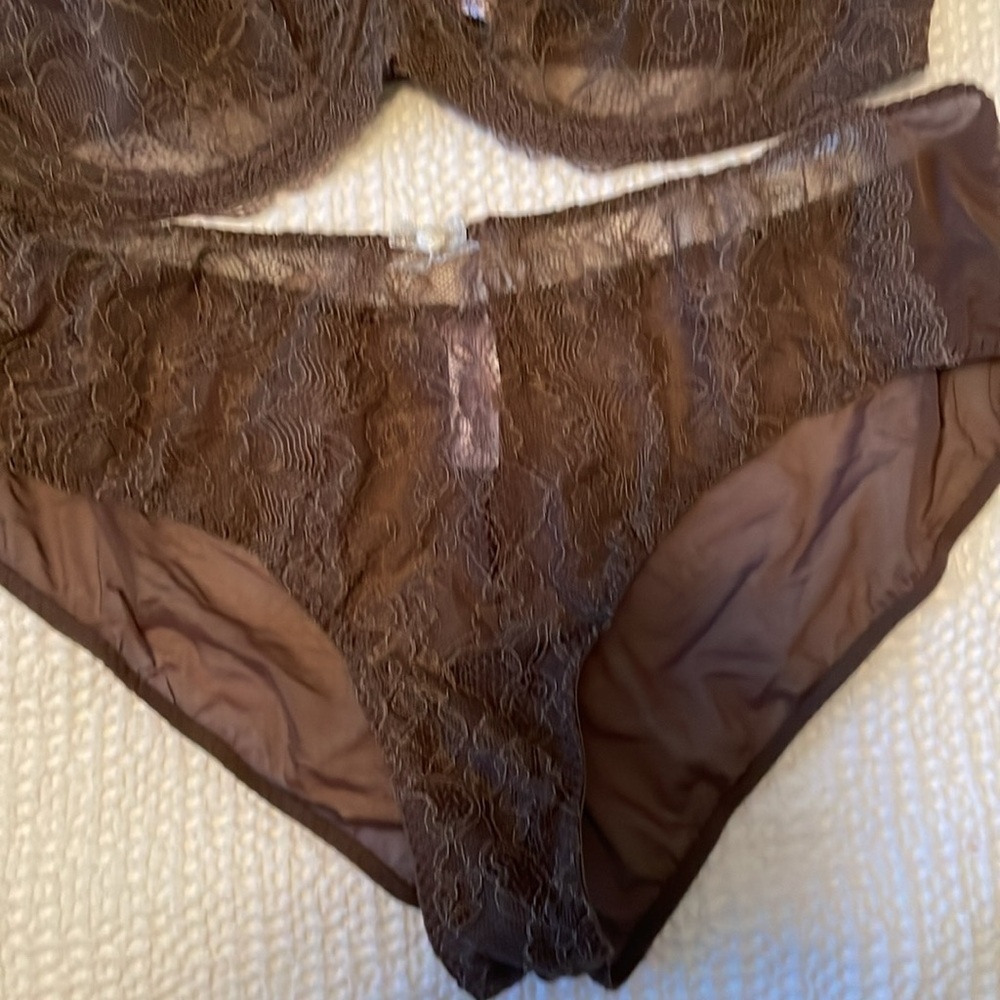 NWOT Victorias Secret Unlined Brown Lace Bra & Panty set 38D/XL - Picture 3 of 10